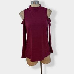 H by Halston Burgundy Cold Shoulder Long Sleeve S
